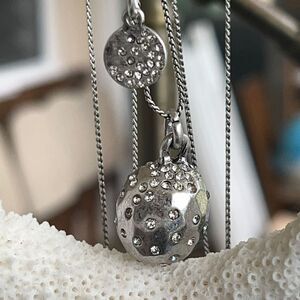 Antiqued Silver Layered Swarovski Crystals Statement Layered Pendant Necklace